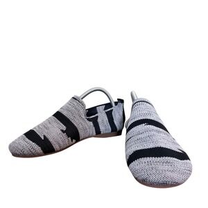 Womens Knit Slip On Loafers Striped Black Gray Casual Flats Shoes US 8